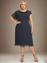 Sheath/Column Scoop Knee-Length Chiffon Mother of the Bride Dress With Beading